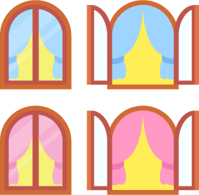 カーテン付きの開閉する窓／2色の無料ベクターイラスト素材