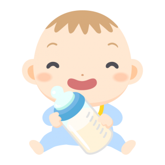哺乳瓶を手にご満悦な赤ちゃんの無料ベクターイラスト素材