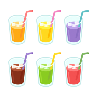 グラスに入ったジュース（ストローつき）／6色の無料ベクターイラスト素材