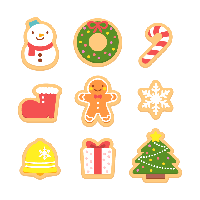 クリスマスのアイシングクッキー／9種の無料ベクターイラスト素材