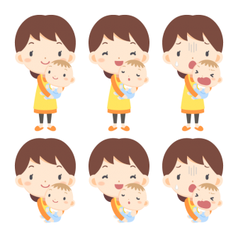 Woman Hug Baby with Different Emotions Free PNG and Vector