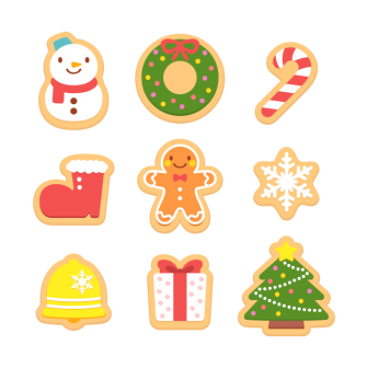 クリスマスのアイシングクッキー／9種の無料ベクターイラスト素材