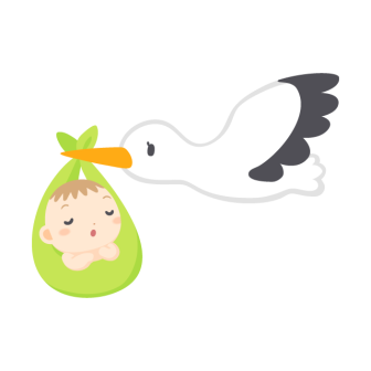コウノトリに運ばれる赤ちゃんの無料ベクターイラスト素材